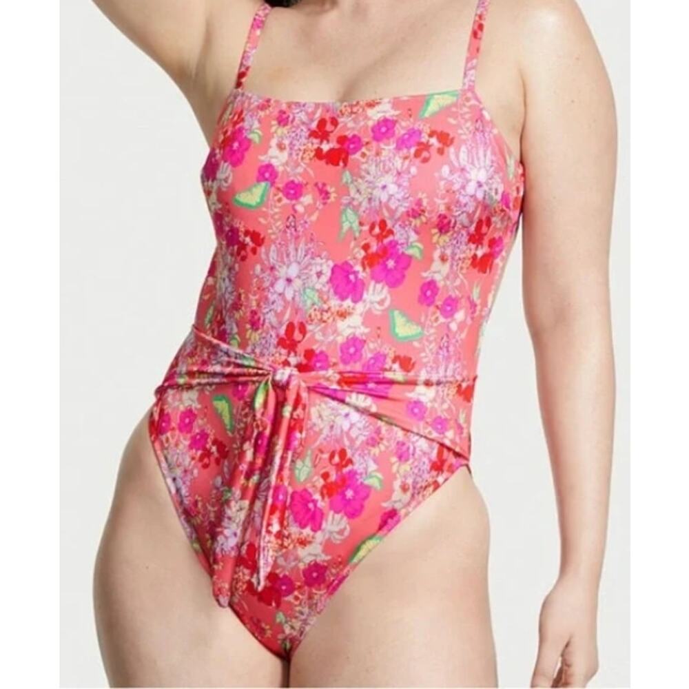 Victoria's Secret Pink Floral one Piece Tie front Swimsuit XS NWT